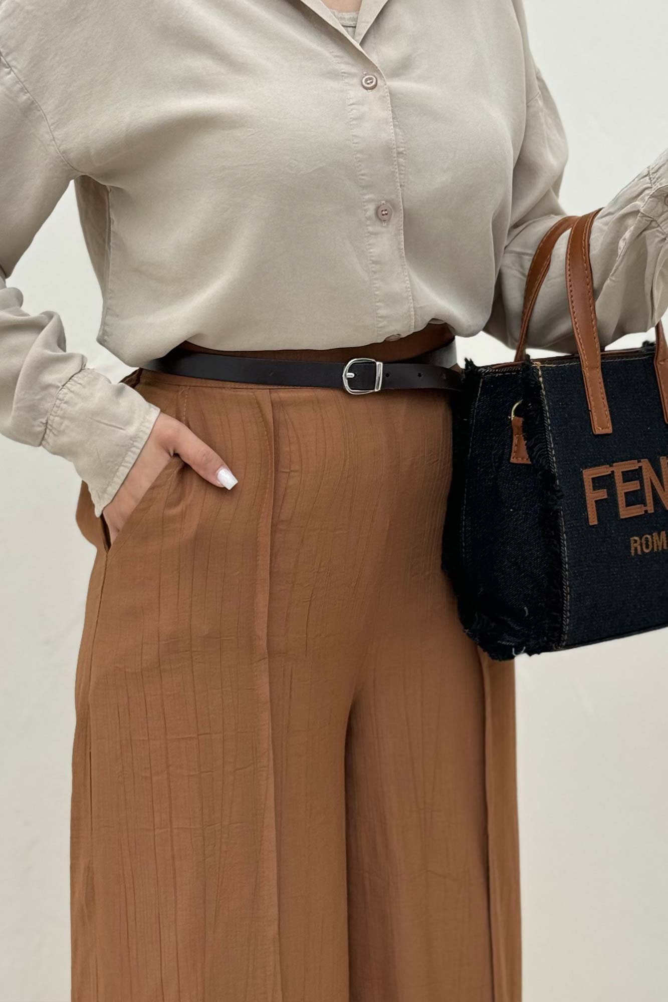 شلوار واید کریشه جلو دوخت