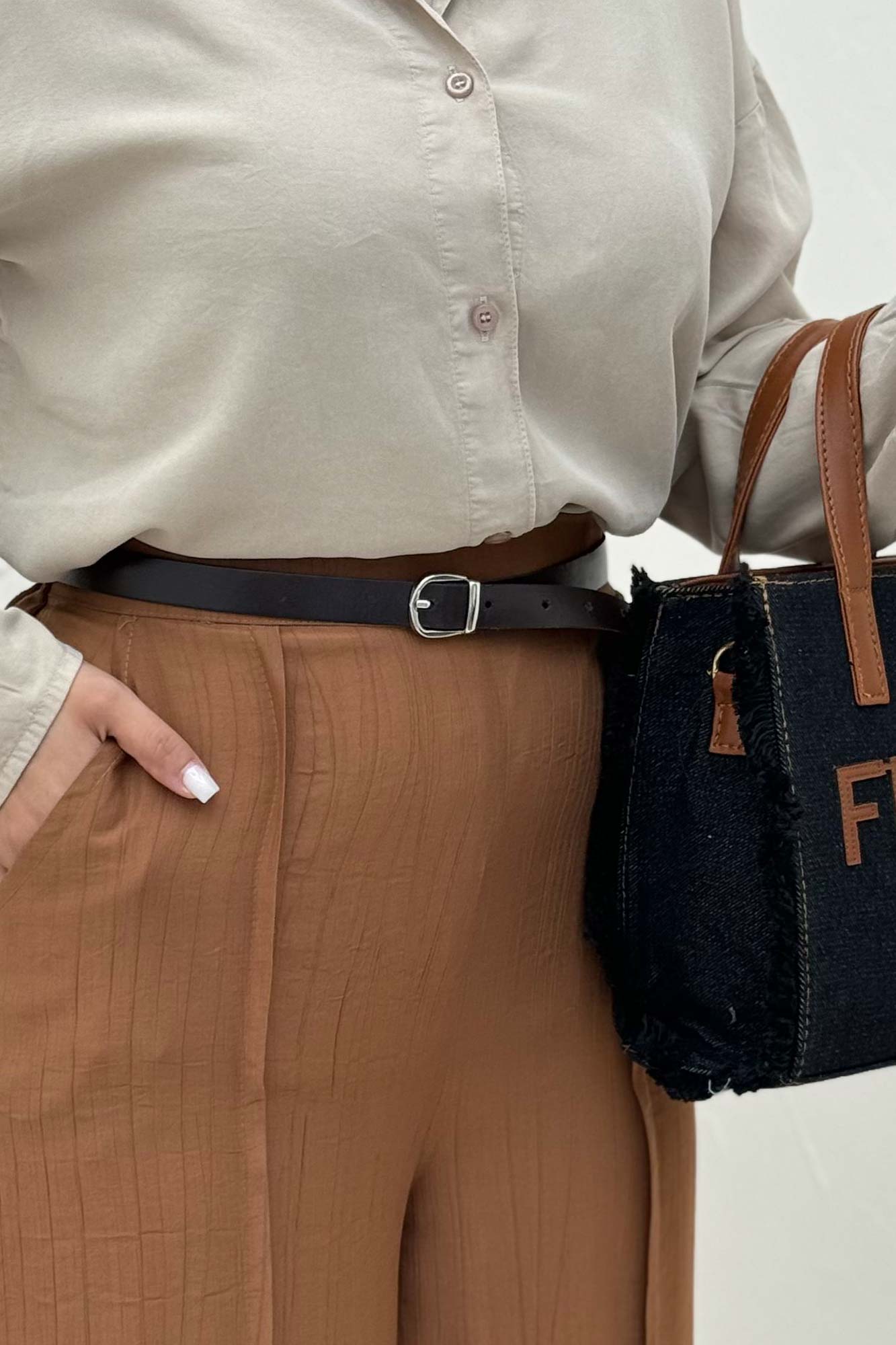 شلوار واید کریشه جلو دوخت