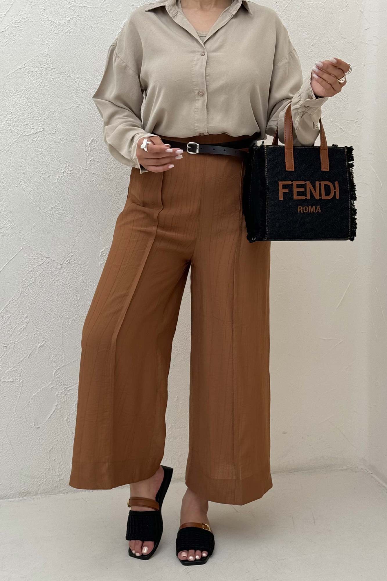 شلوار واید کریشه جلو دوخت