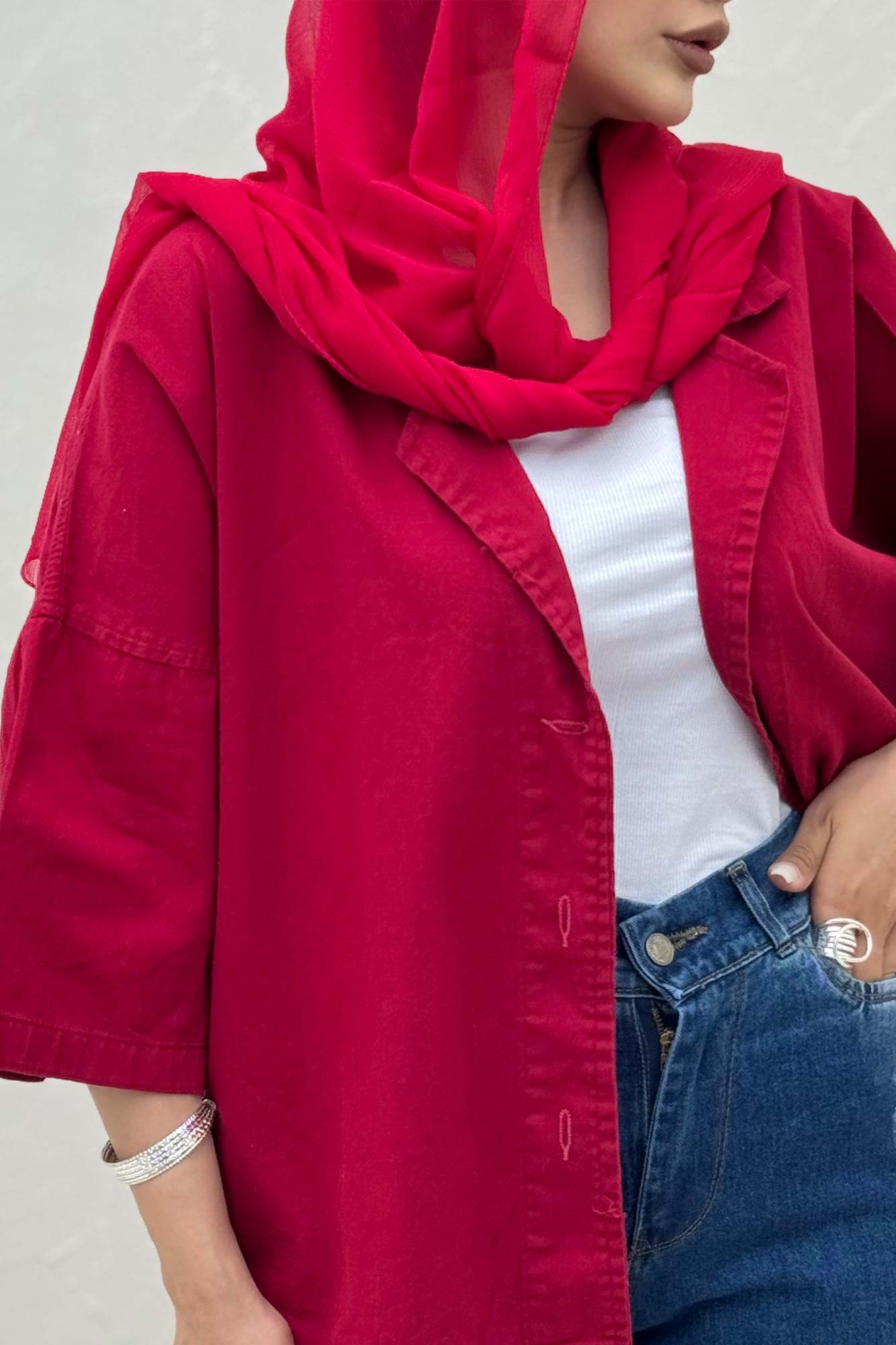 مانتو کتان آستین سه رب یقه شکاری TR