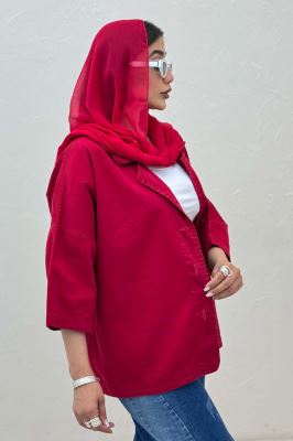 مانتو کتان آستین سه رب یقه شکاری TR