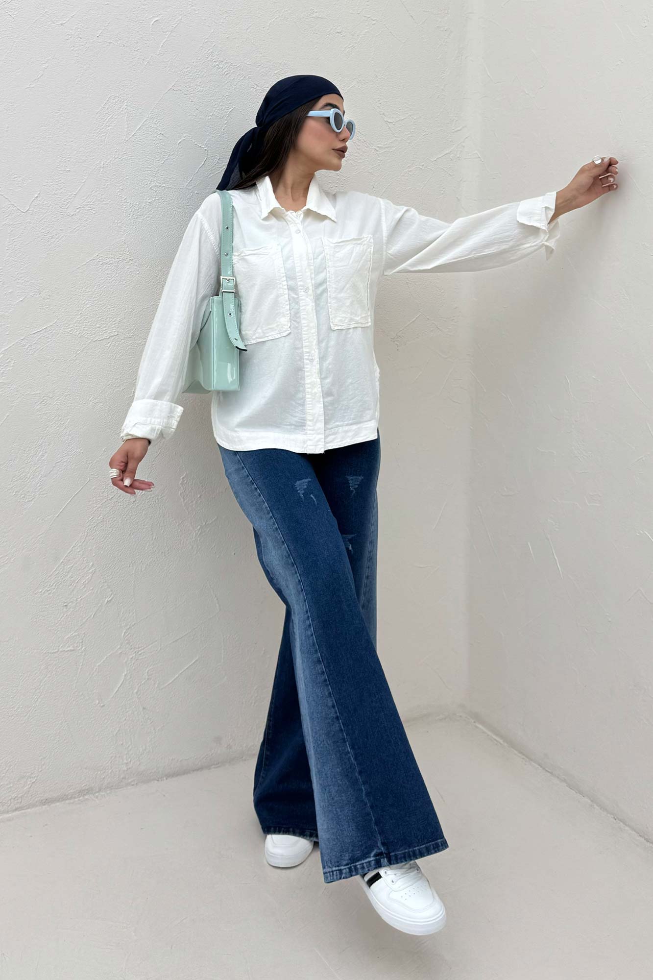 مانتو لینن پایین هلال دو جیب TR