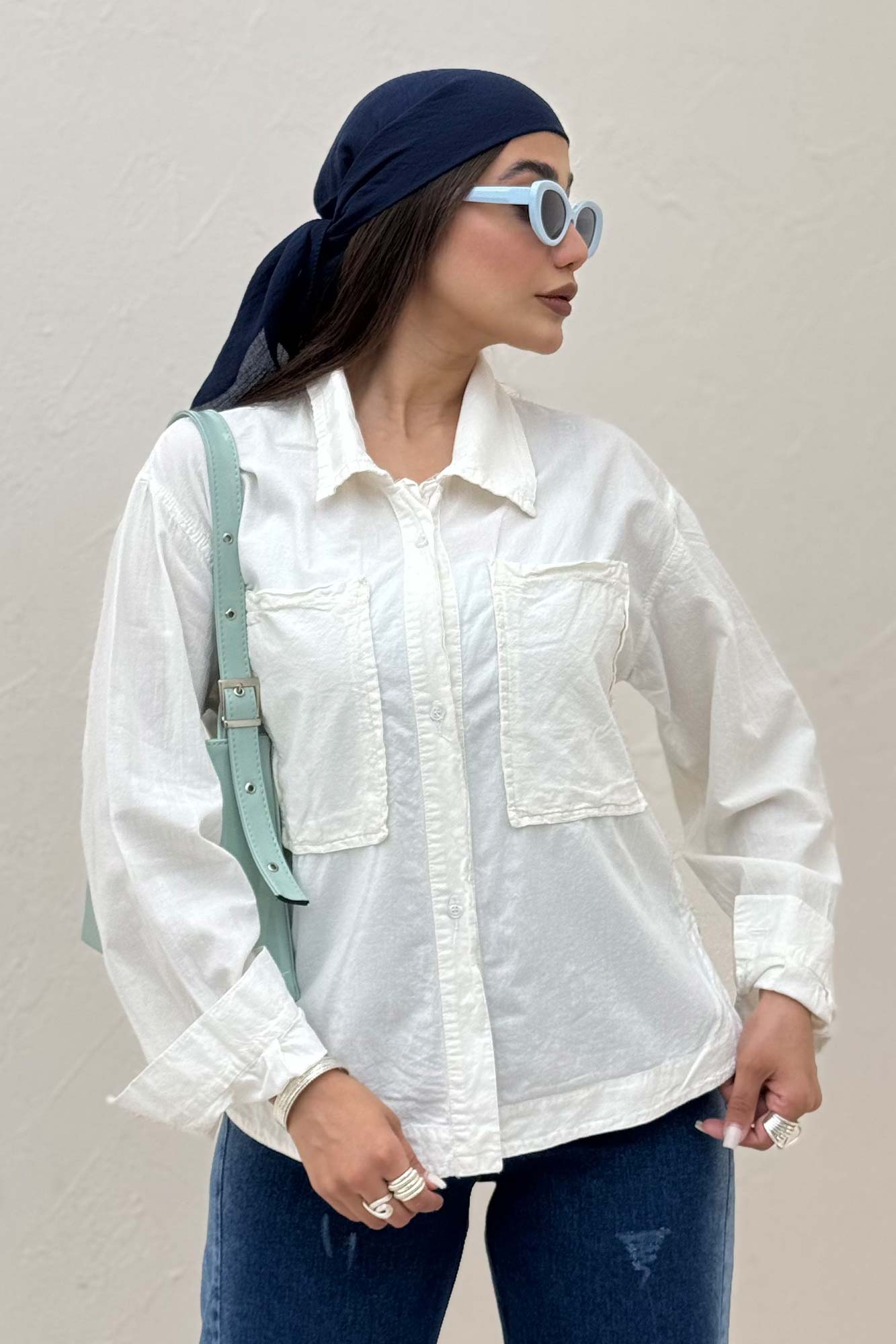 مانتو لینن پایین هلال دو جیب TR