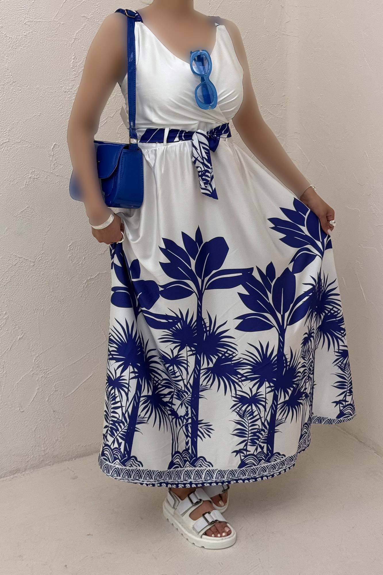 پیراهن ساحلی ساتن حریر طرح نخل