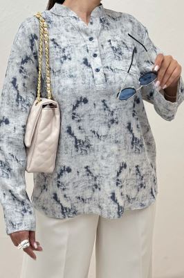 بلوز یقه بلیطی پرینتی تک جیب طرح 1