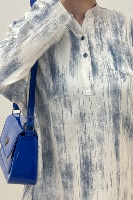 بلوز یقه بلیطی پرینتی تک جیب طرح 2