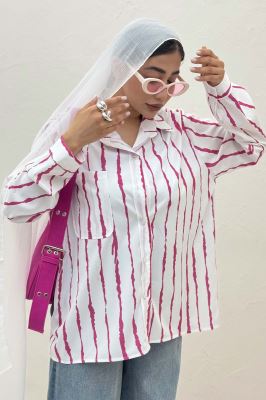 شومیز مانتویی پری راه راه تک جیب