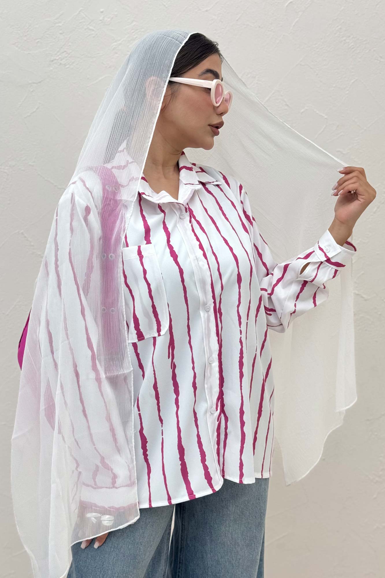 شومیز مانتویی پری راه راه تک جیب