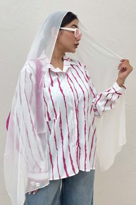 شومیز مانتویی پری راه راه تک جیب