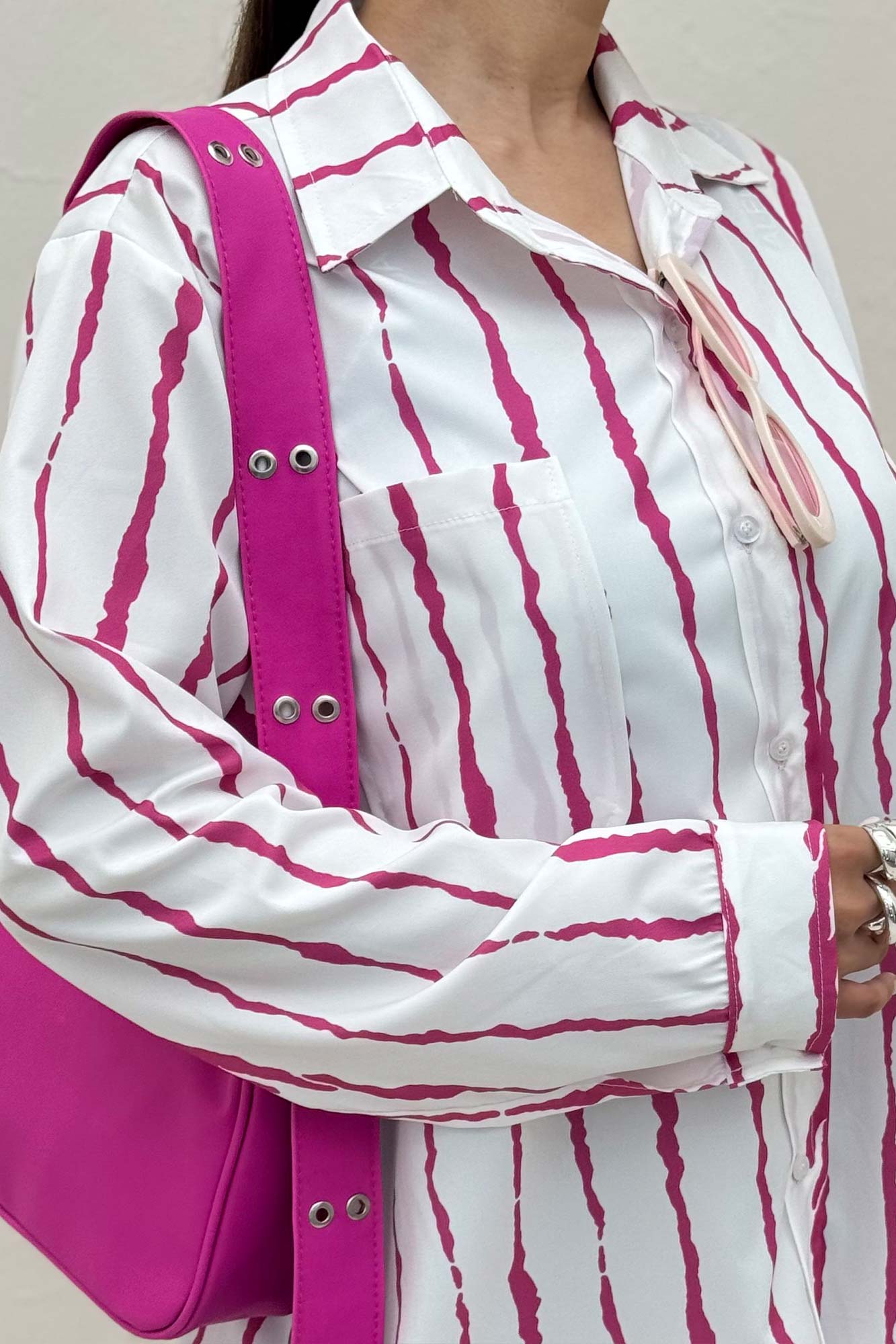 شومیز مانتویی پری راه راه تک جیب