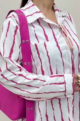 شومیز مانتویی پری راه راه تک جیب