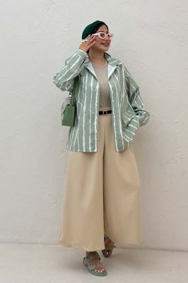 شومیز مانتویی پری راه راه تک جیب