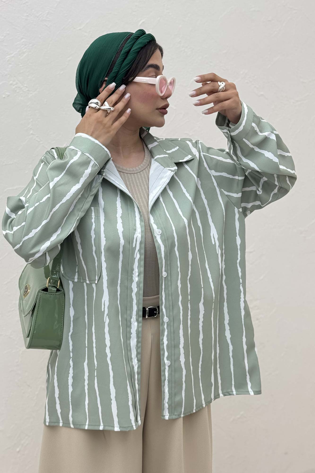 شومیز مانتویی پری راه راه تک جیب