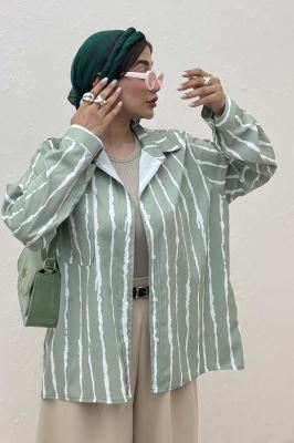 شومیز مانتویی پری راه راه تک جیب