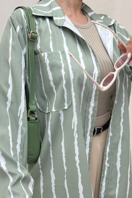 شومیز مانتویی پری راه راه تک جیب