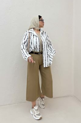 شومیز مانتویی پری راه راه تک جیب