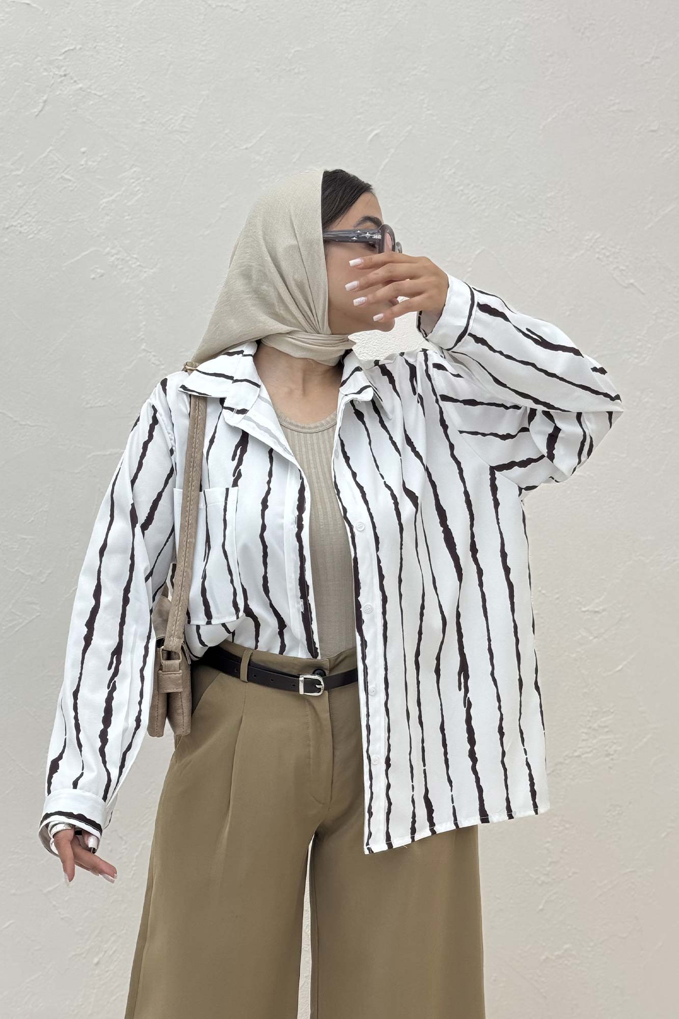 شومیز مانتویی پری راه راه تک جیب