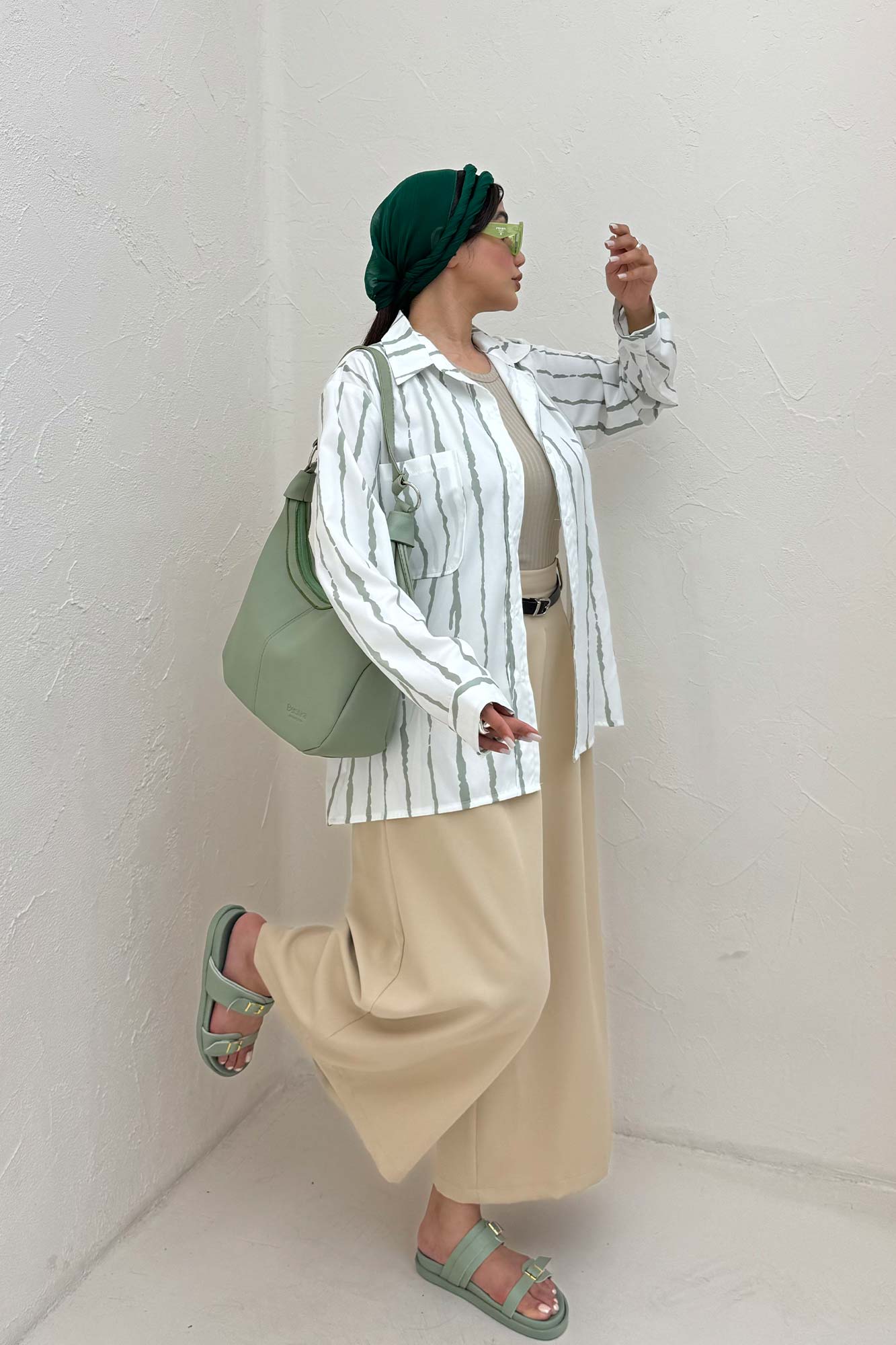 شومیز مانتویی پری راه راه تک جیب