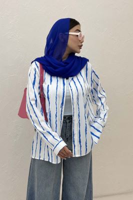 شومیز مانتویی پری راه راه تک جیب