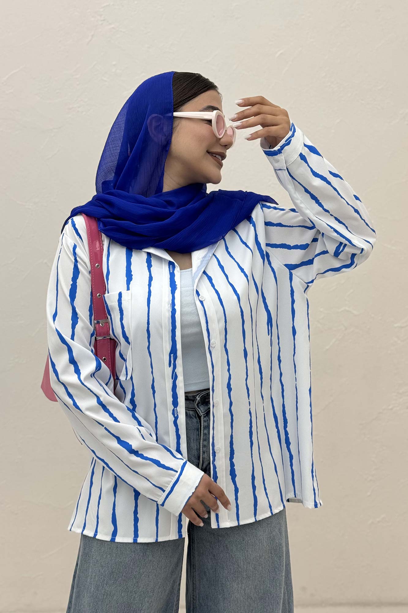 شومیز مانتویی پری راه راه تک جیب