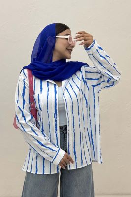 شومیز مانتویی پری راه راه تک جیب