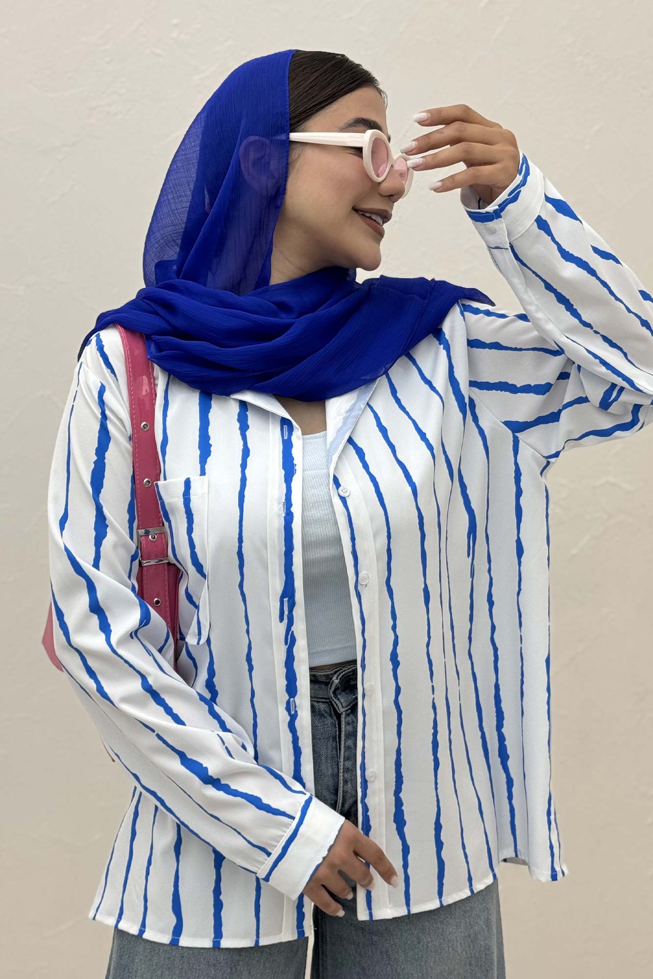 شومیز مانتویی پری راه راه تک جیب