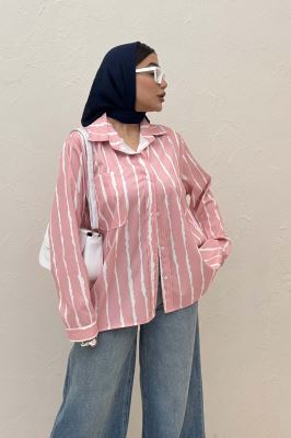 شومیز مانتویی پری راه راه تک جیب