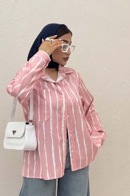 شومیز مانتویی پری راه راه تک جیب