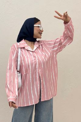 شومیز مانتویی پری راه راه تک جیب