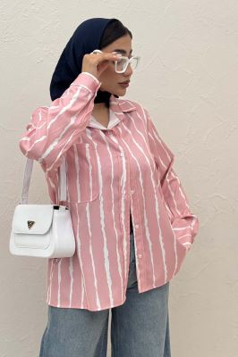 شومیز مانتویی پری راه راه تک جیب