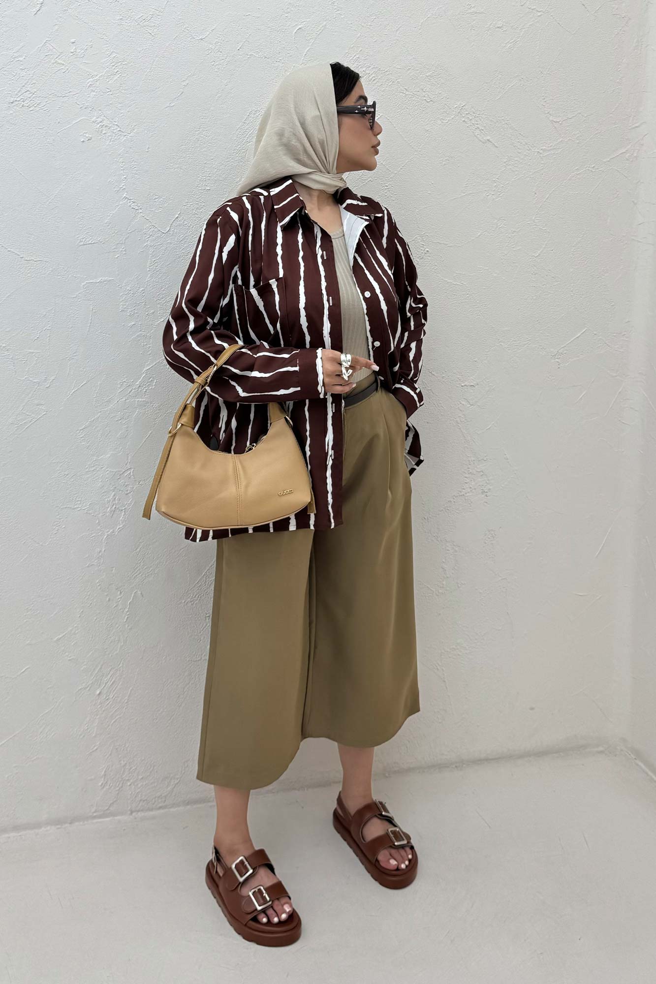 شومیز مانتویی پری راه راه تک جیب