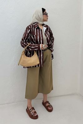 شومیز مانتویی پری راه راه تک جیب