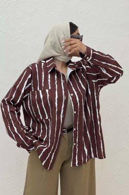 شومیز مانتویی پری راه راه تک جیب