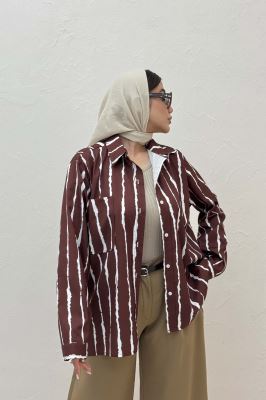 شومیز مانتویی پری راه راه تک جیب