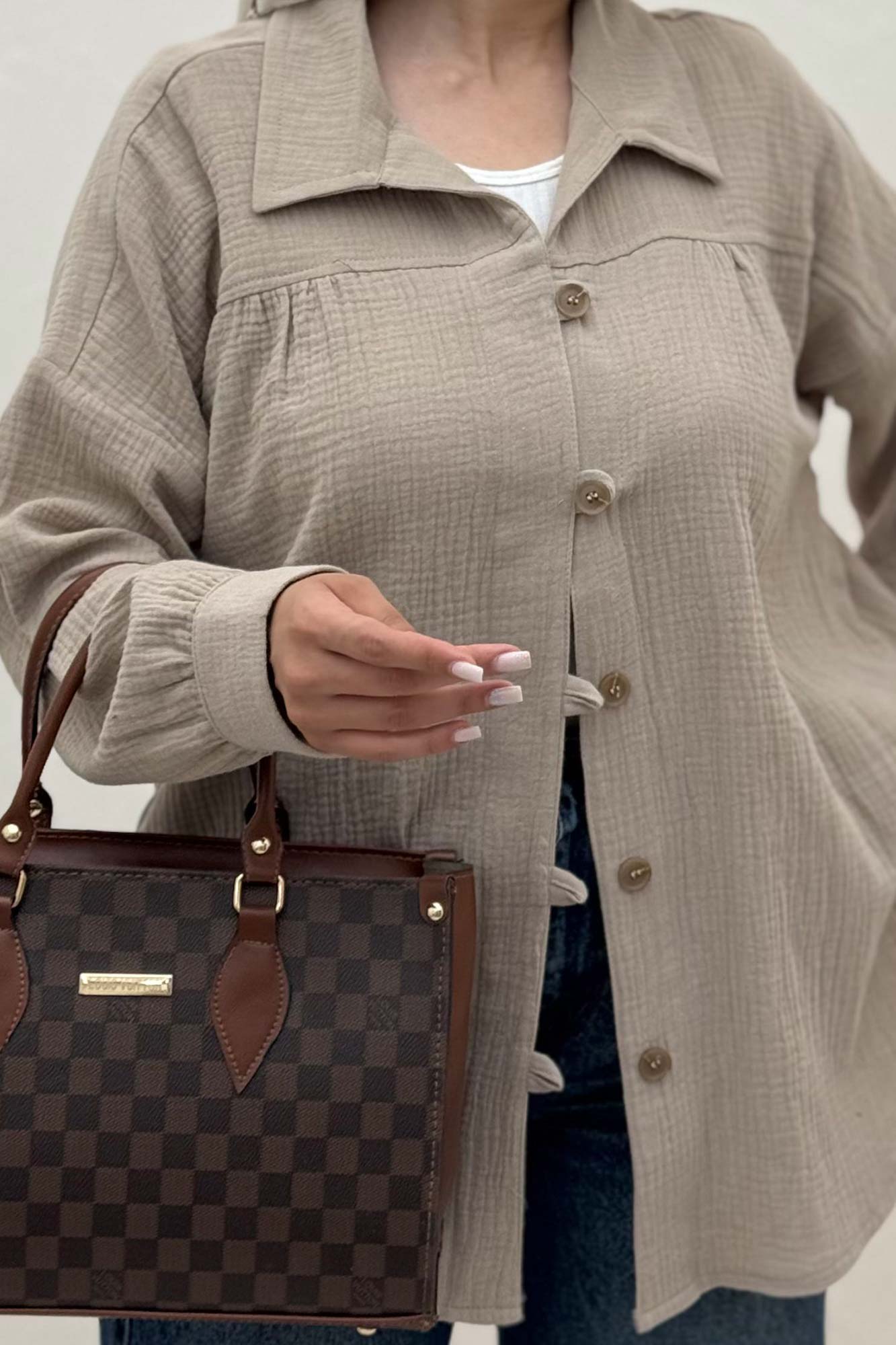 شومیز مانتویی دبل فیس دکمه در بند