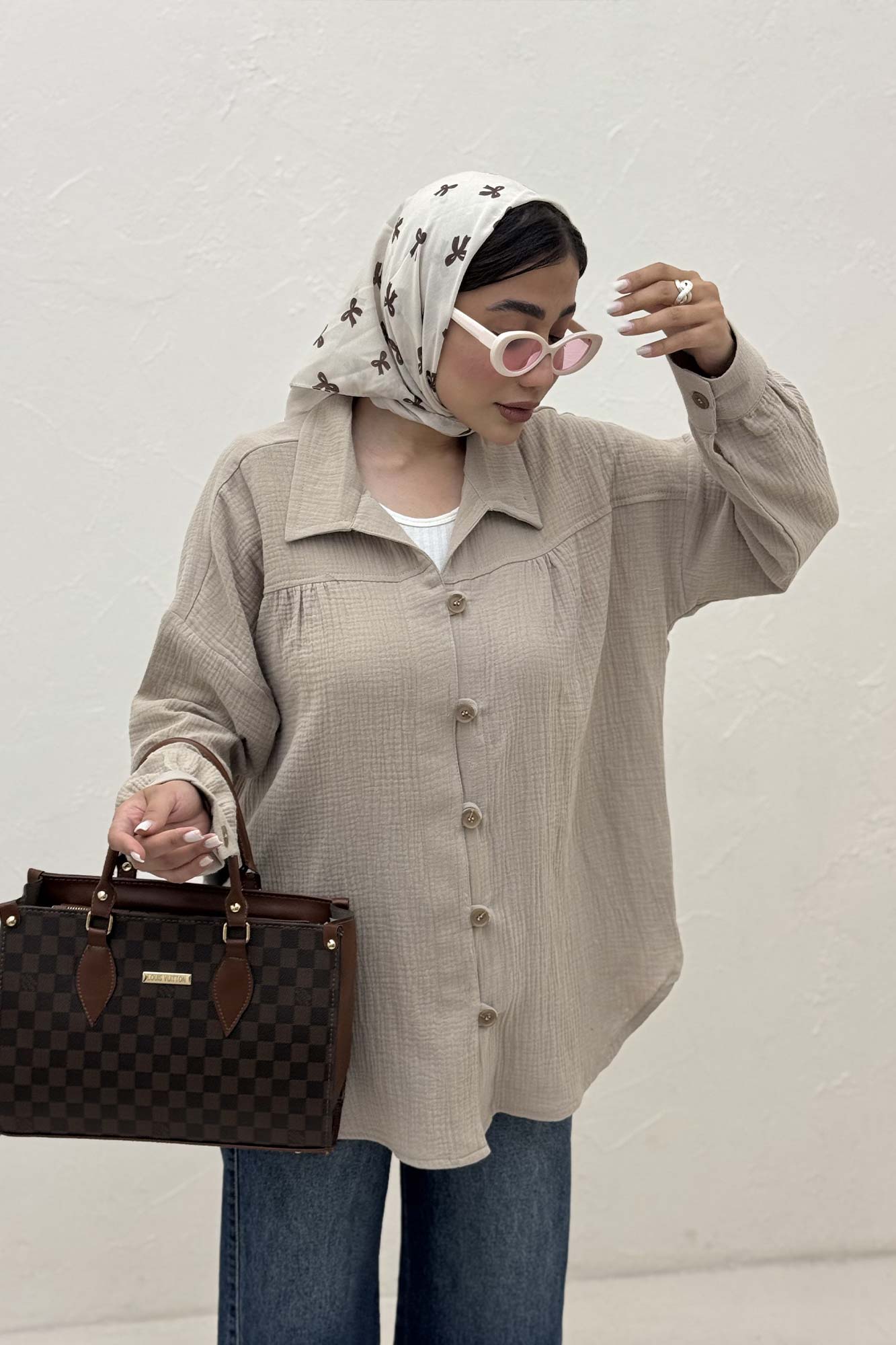 شومیز مانتویی دبل فیس دکمه در بند