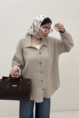 شومیز مانتویی دبل فیس دکمه در بند