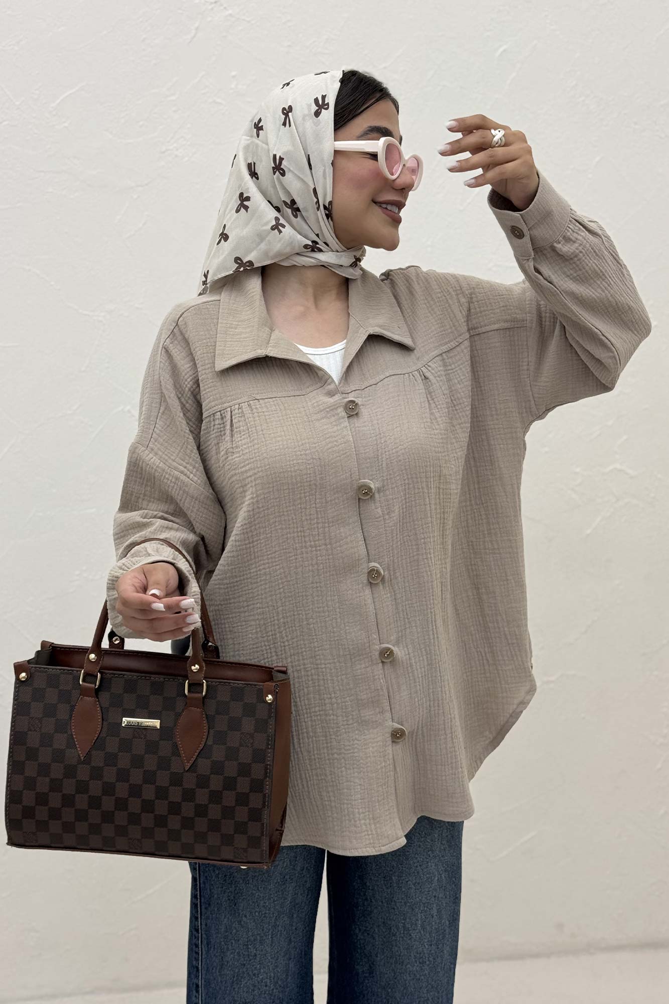 شومیز مانتویی دبل فیس دکمه در بند