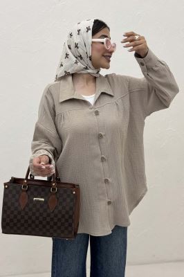 شومیز مانتویی دبل فیس دکمه در بند