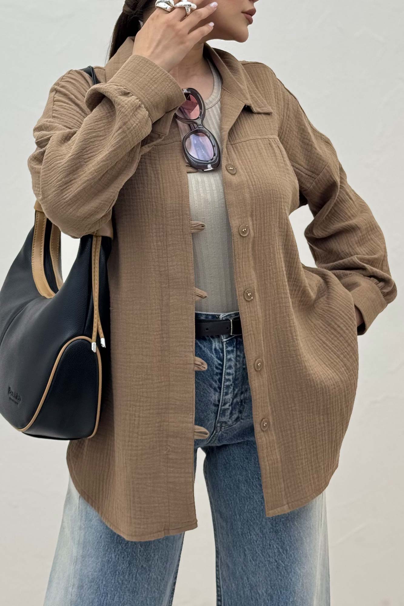 شومیز مانتویی دبل فیس دکمه در بند