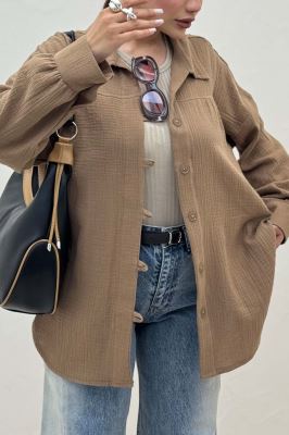 شومیز مانتویی دبل فیس دکمه در بند