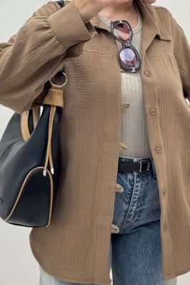 شومیز مانتویی دبل فیس دکمه در بند