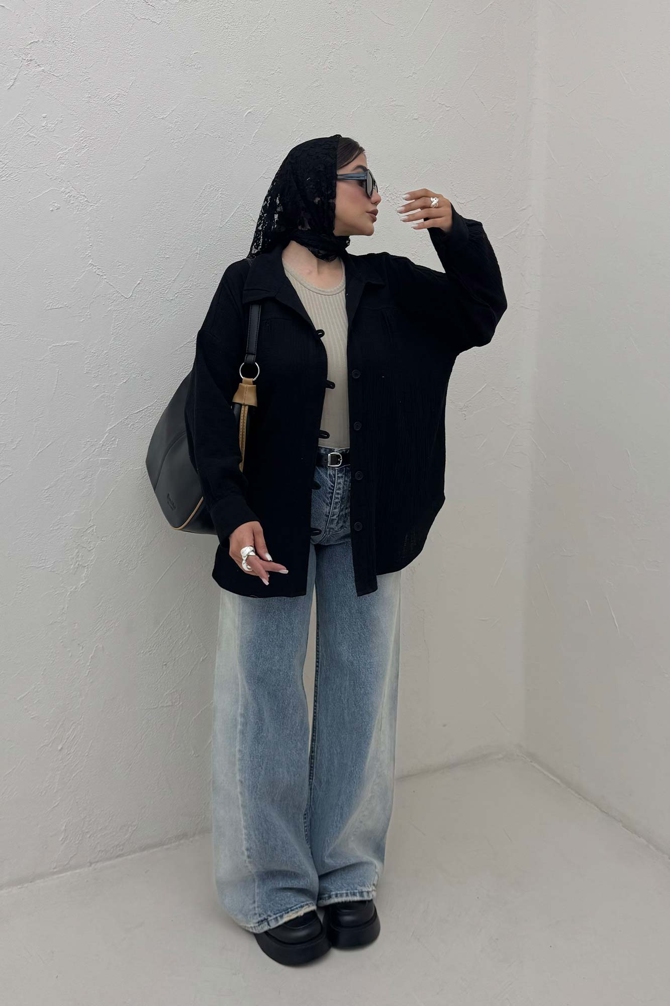 شومیز مانتویی دبل فیس دکمه در بند