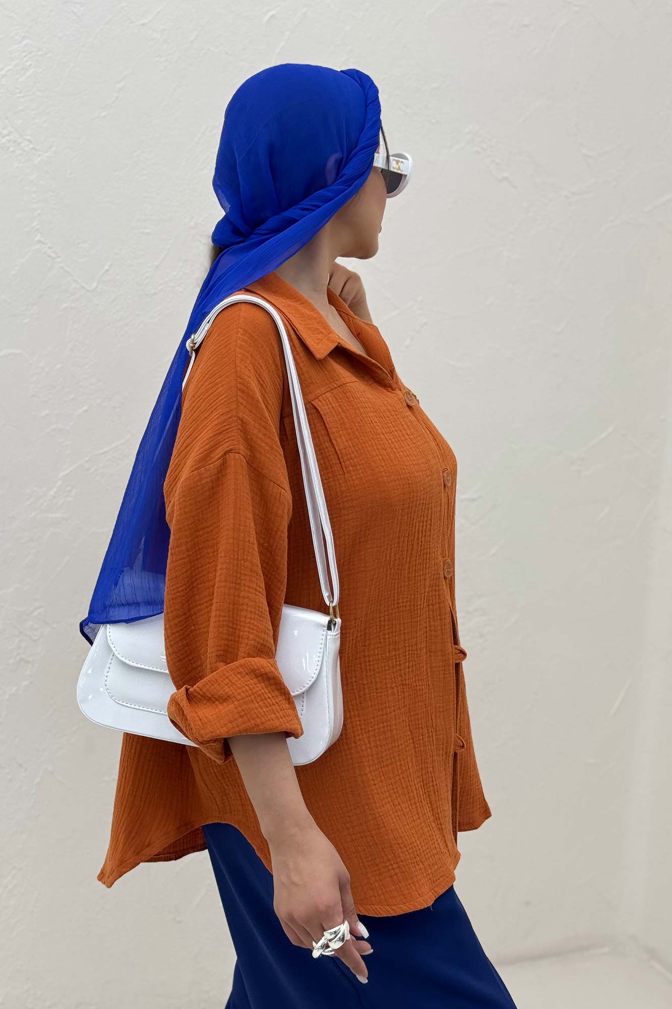 شومیز مانتویی دبل فیس دکمه در بند