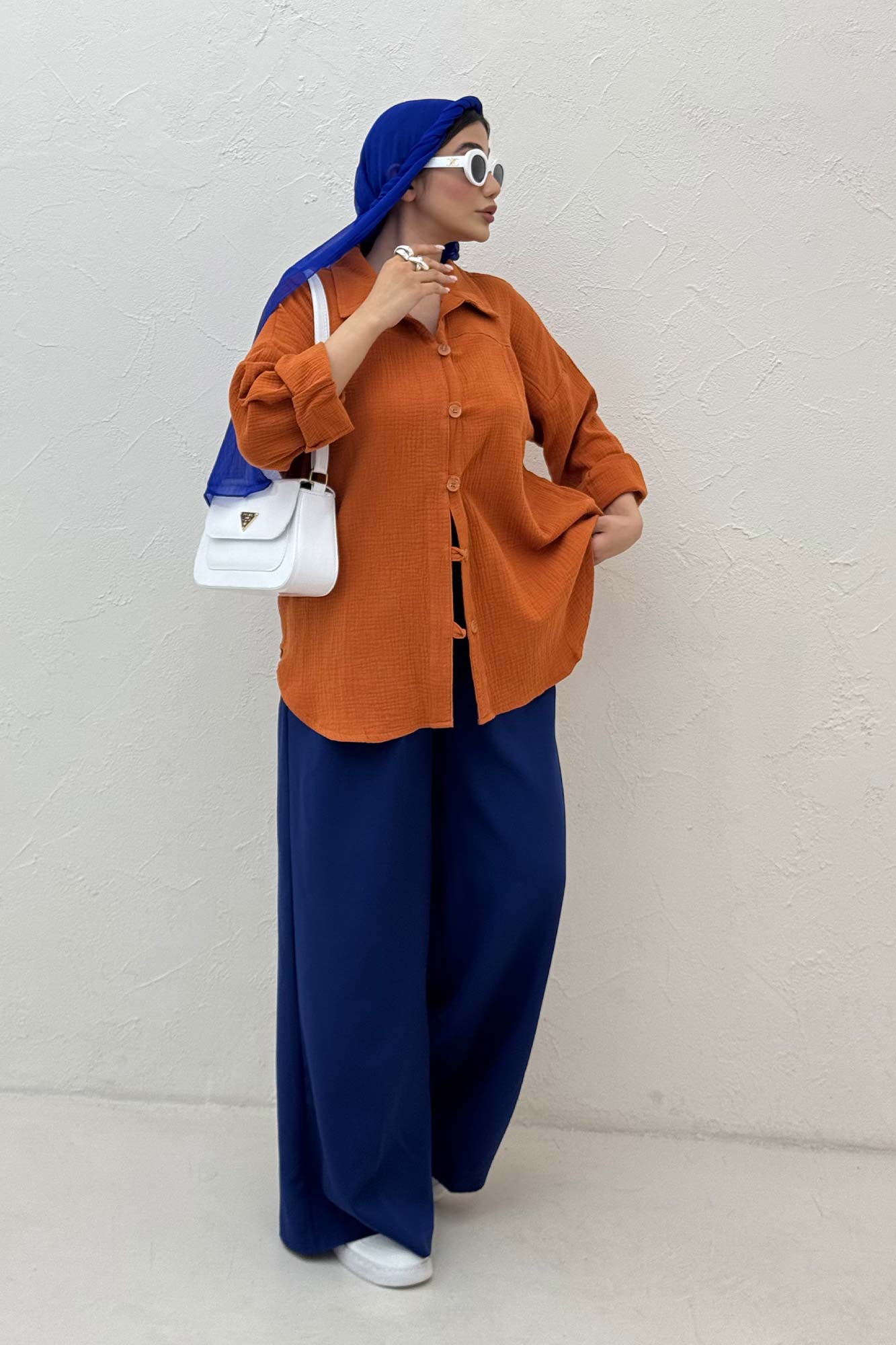 شومیز مانتویی دبل فیس دکمه در بند