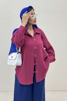 شومیز مانتویی دبل فیس دکمه در بند