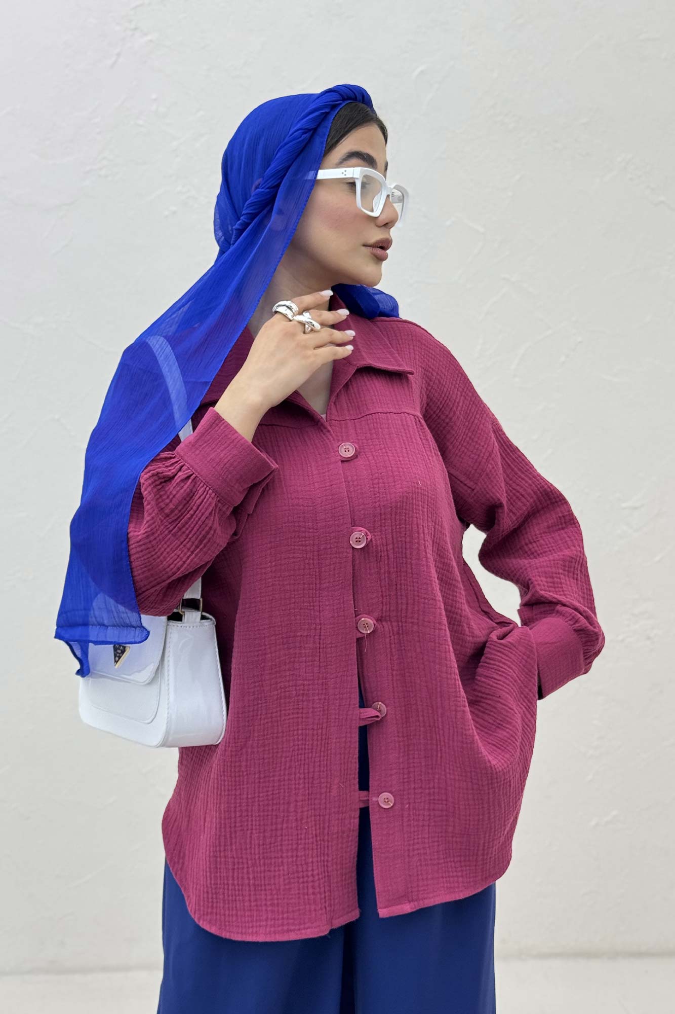 شومیز مانتویی دبل فیس دکمه در بند