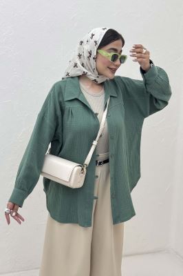 شومیز مانتویی دبل فیس دکمه در بند