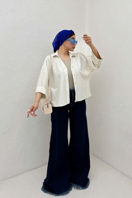 شومیز لینن کنفی آستین پاکتی 