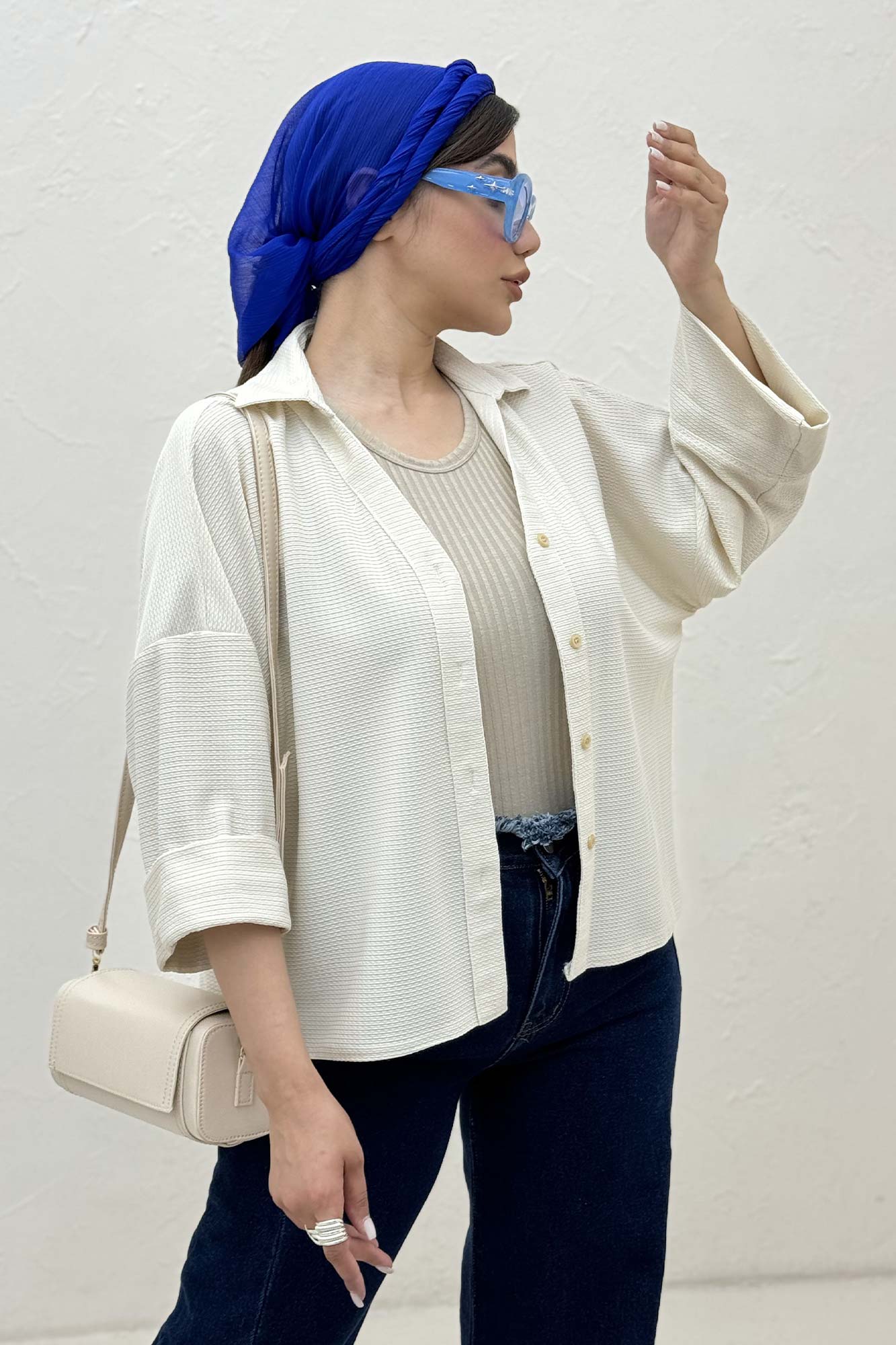 شومیز لینن کنفی آستین پاکتی 